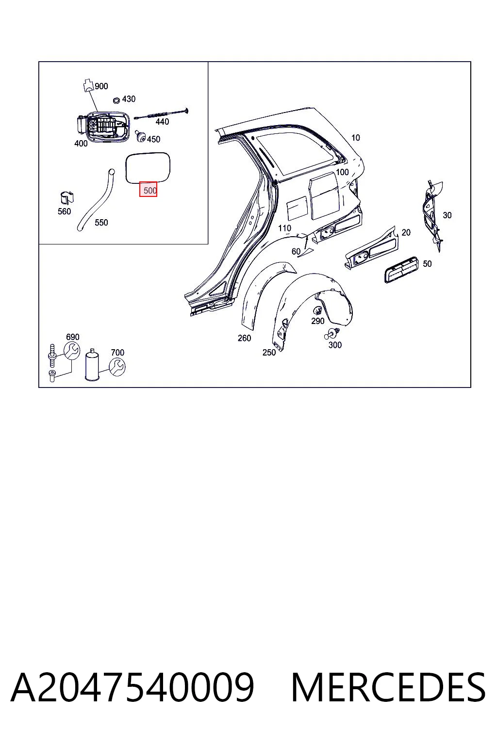 A2047540009 Mercedes Tapa tanque combustible