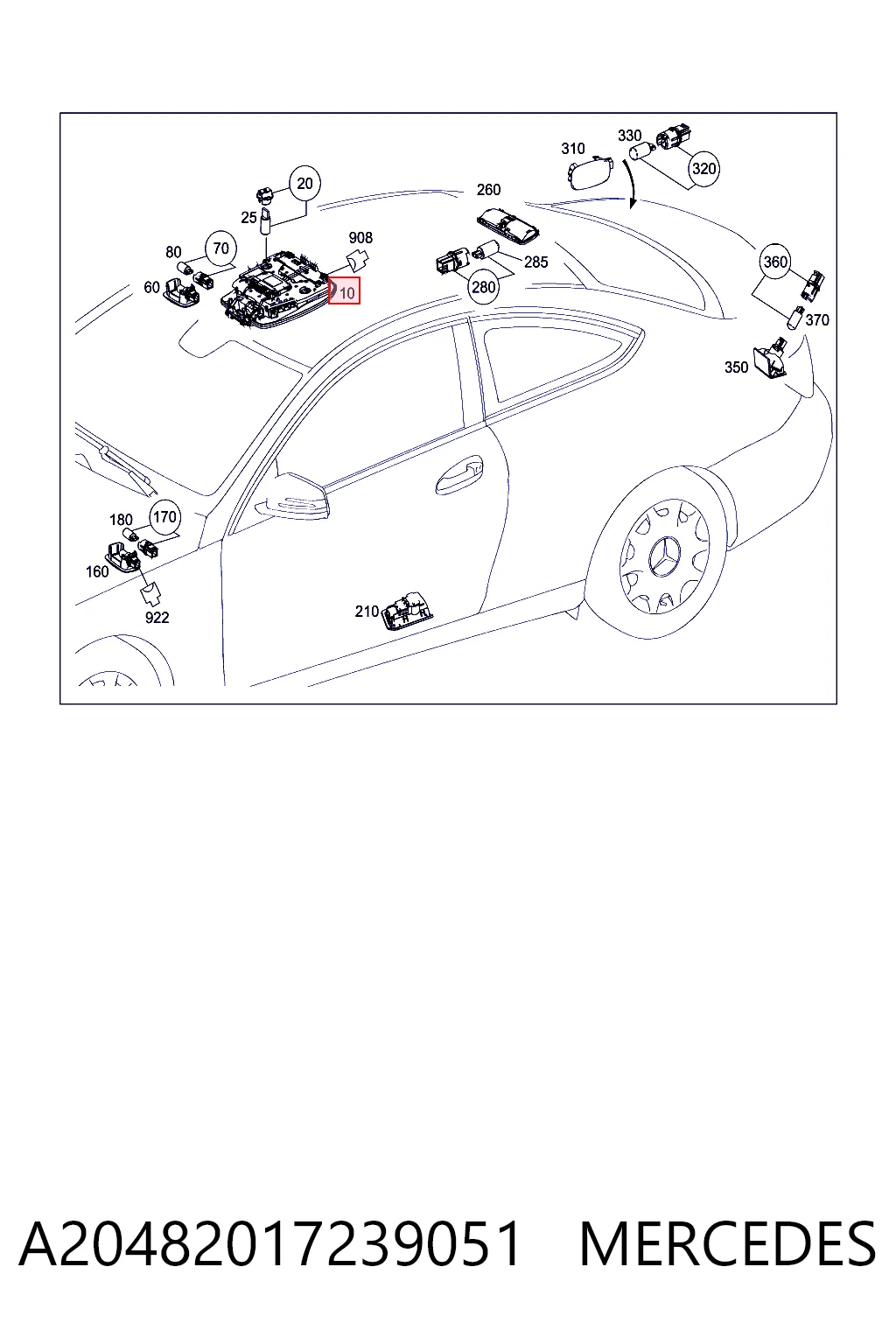 2048201723 Mercedes Luz de techo interior (cabina)