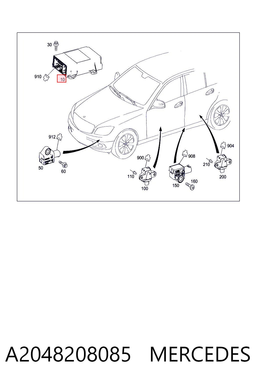 A204901260405 Mercedes Módulo de control de airbag