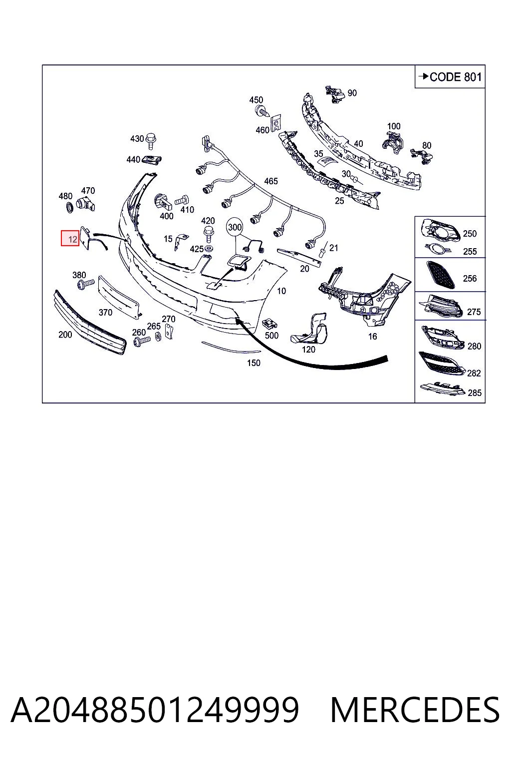 Tapa del enganche de remolcado delantera para Mercedes C W204