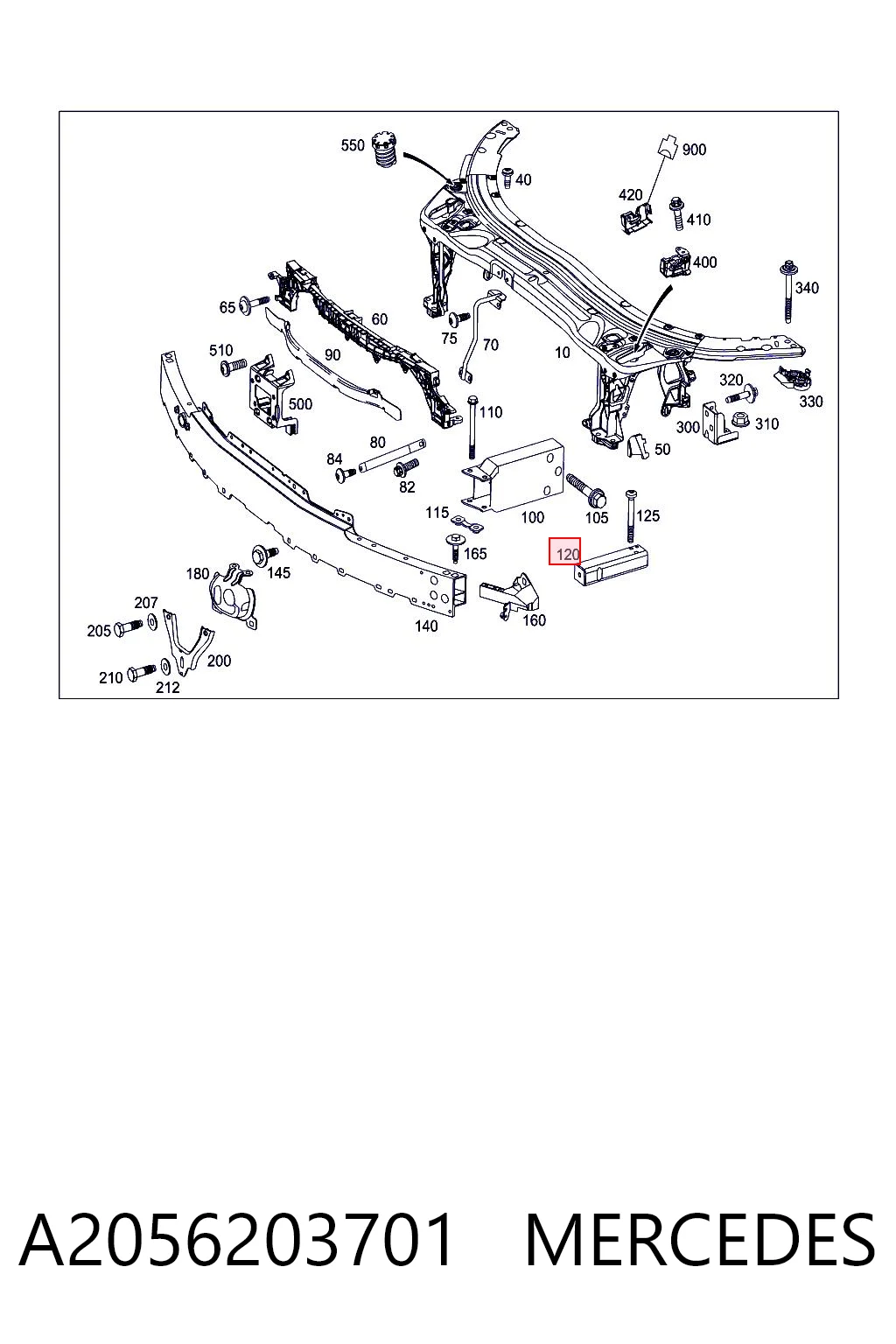 A2056203701 Mercedes Soporte del refuerzo del parachoques delantero