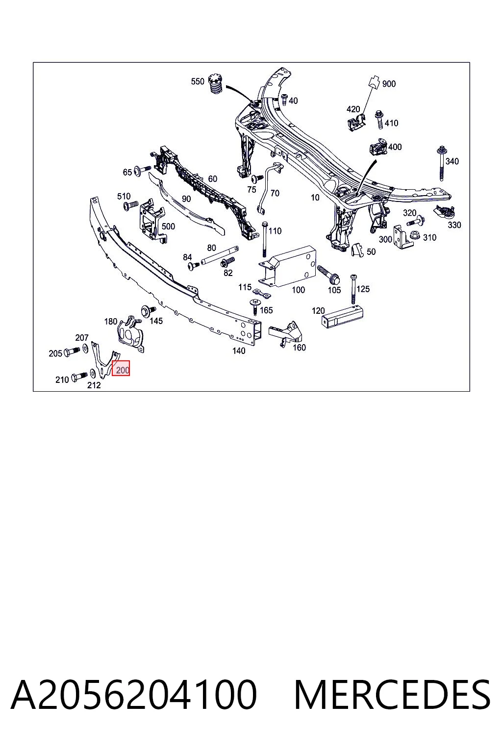 A2056204100 Mercedes Soporte de parachoques delantero derecho