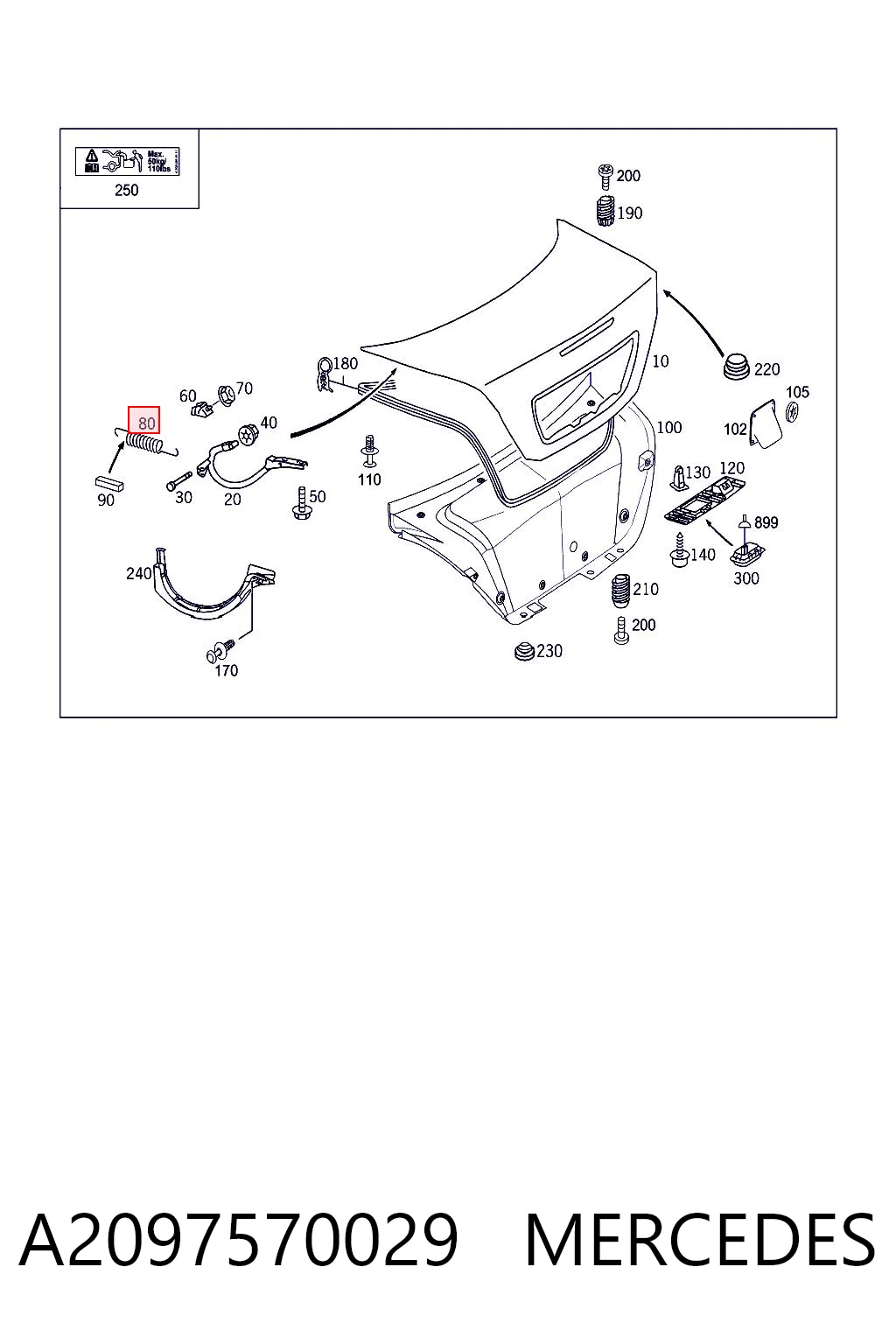 A2097570029 Mercedes Amortiguador de porton