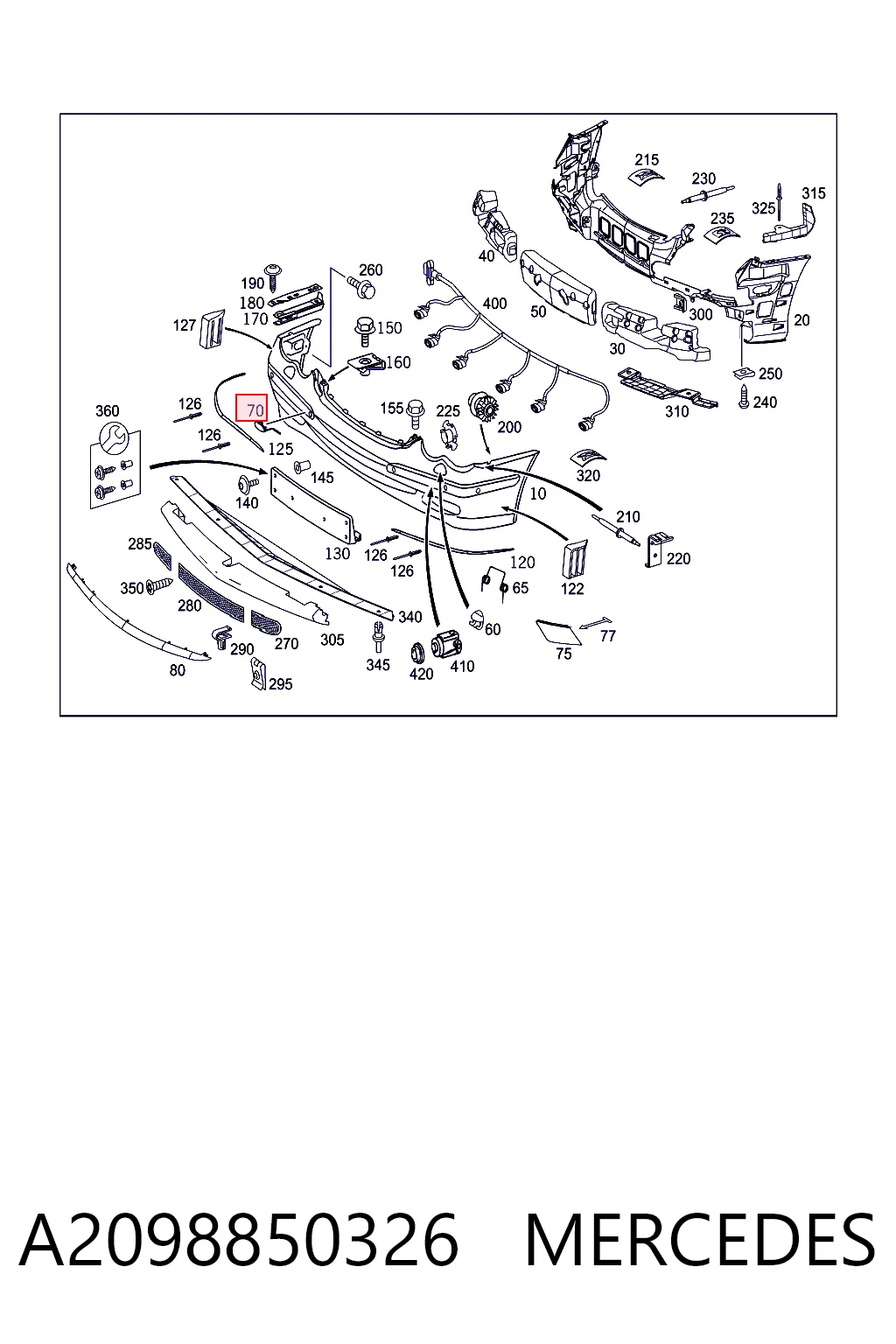 Tapa del enganche de remolcado delantera para Mercedes CLK C209