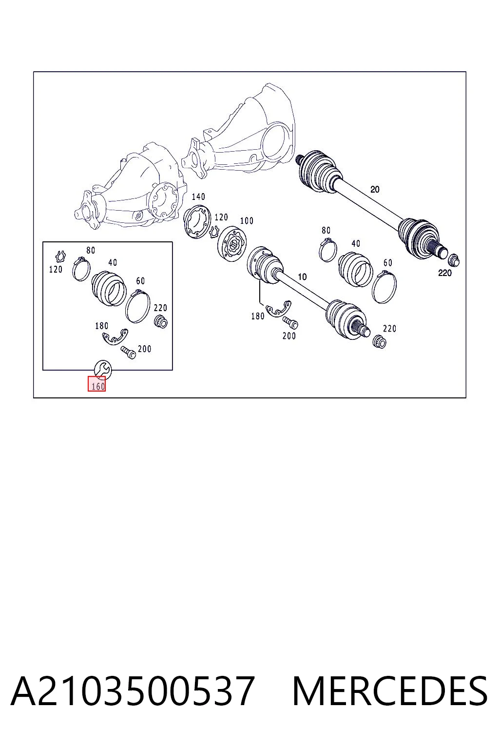 A2103500537 Mercedes Fuelle interior de junta homocinética del semieje trasero