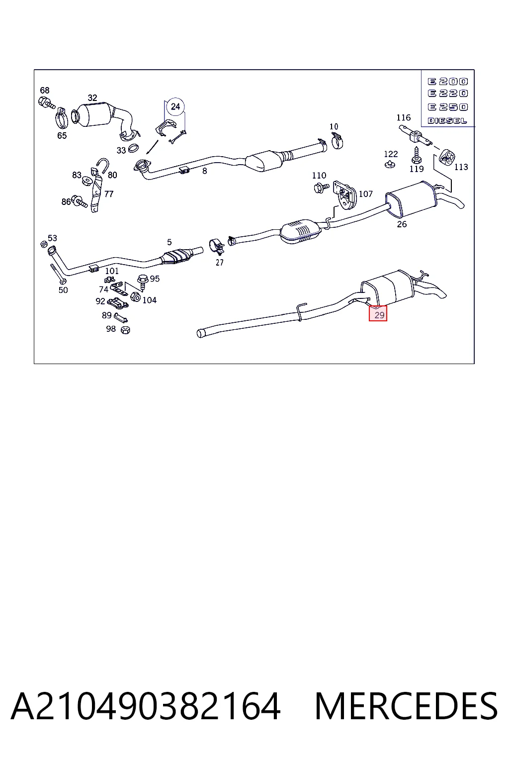 Silenciador trasero Mercedes E sedán (W210) (1995 - 2002) precio, desde 135,06 EUR
