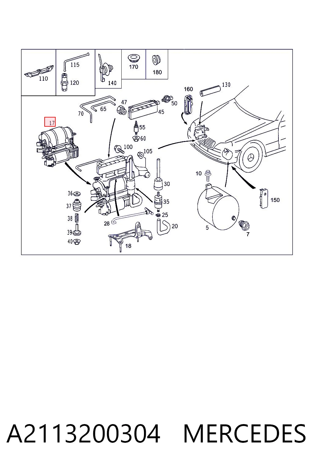 A2113200304 Mercedes Compresor de suspensión neumática