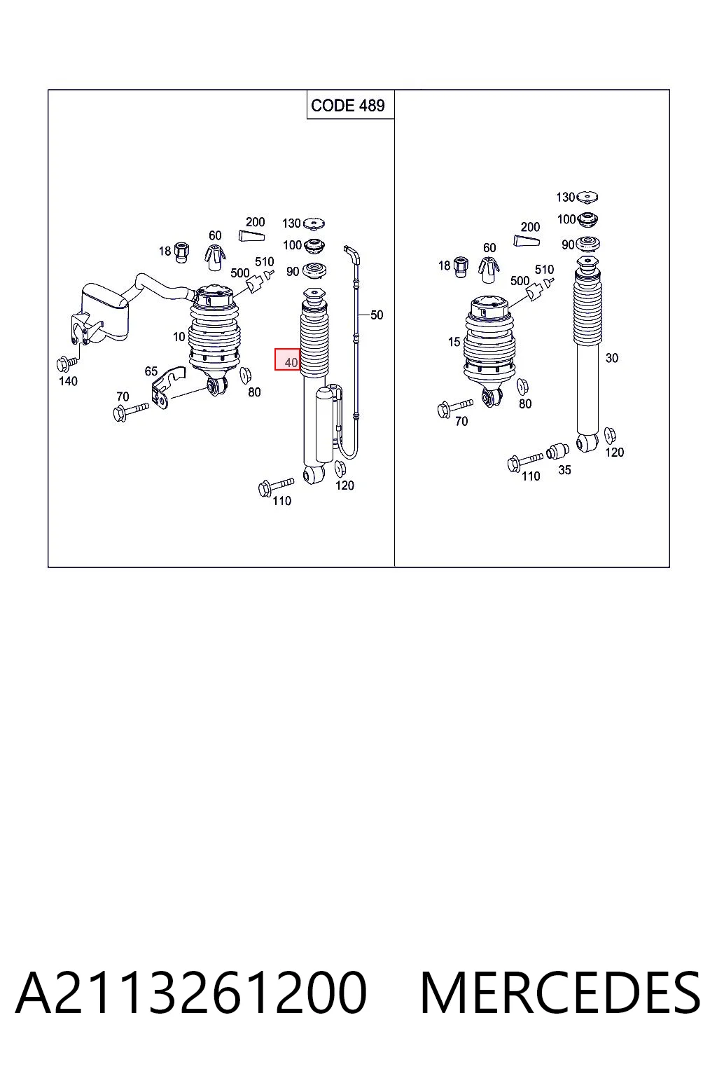 A2113261200 Mercedes Amortiguador trasero derecho