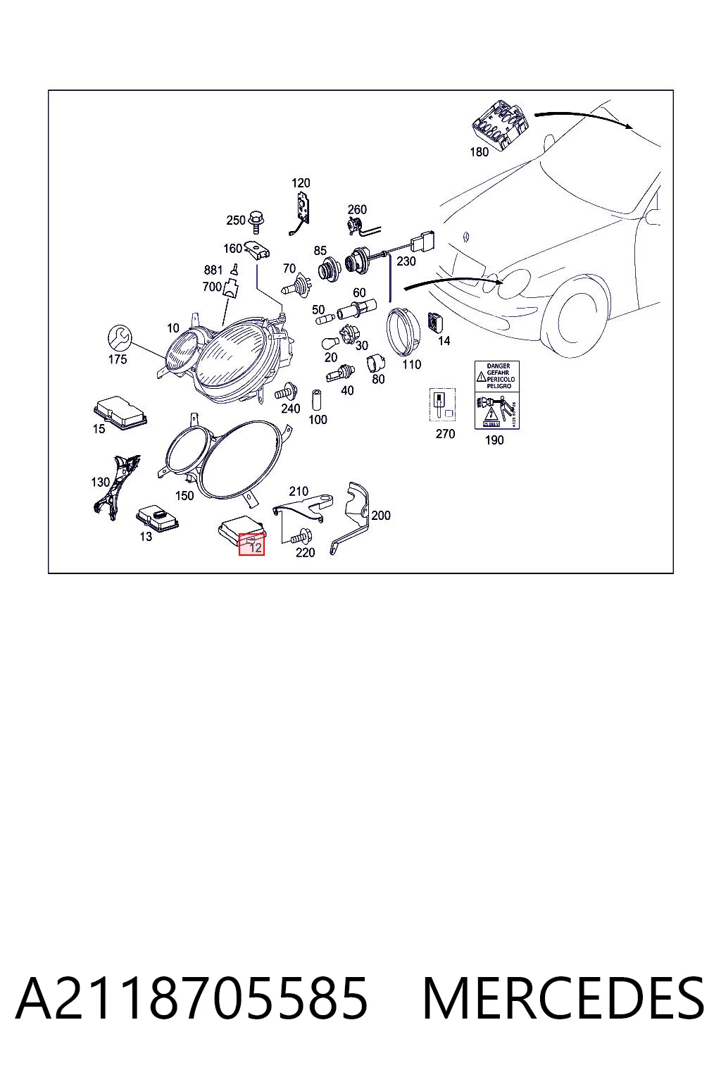 A2118705585 Mercedes Centralita, faros xenon
