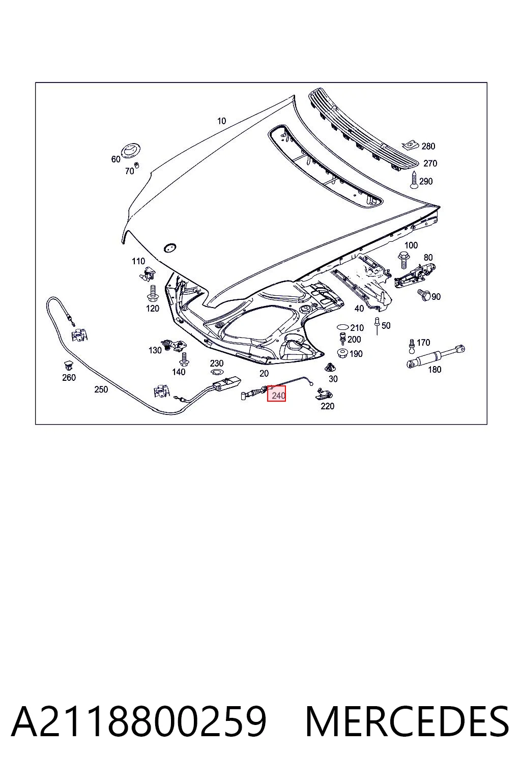A2118800259 Mercedes Cable de capó del motor