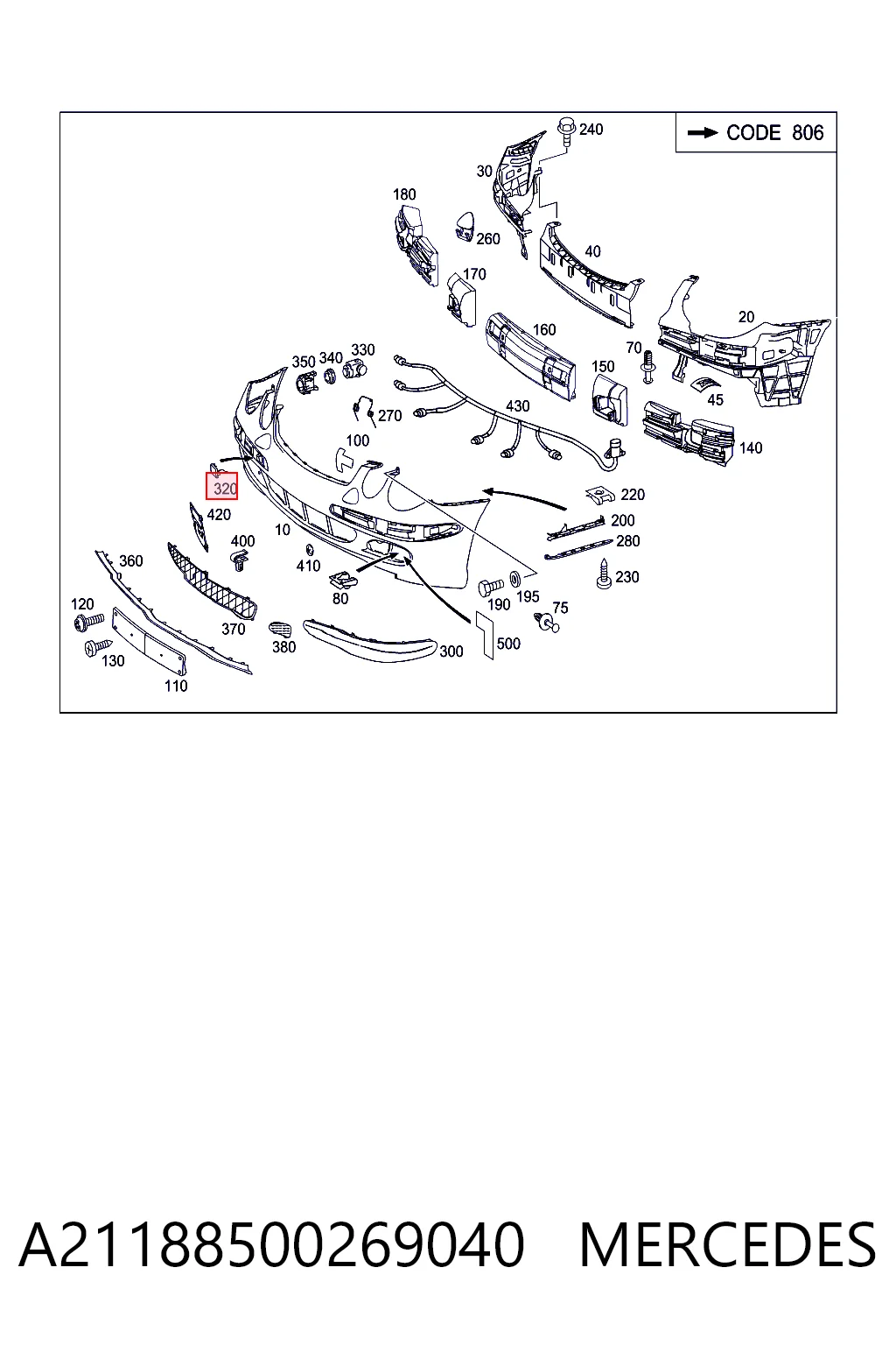 Comprar Tapa del enganche de remolcado delantera Mercedes E  S211