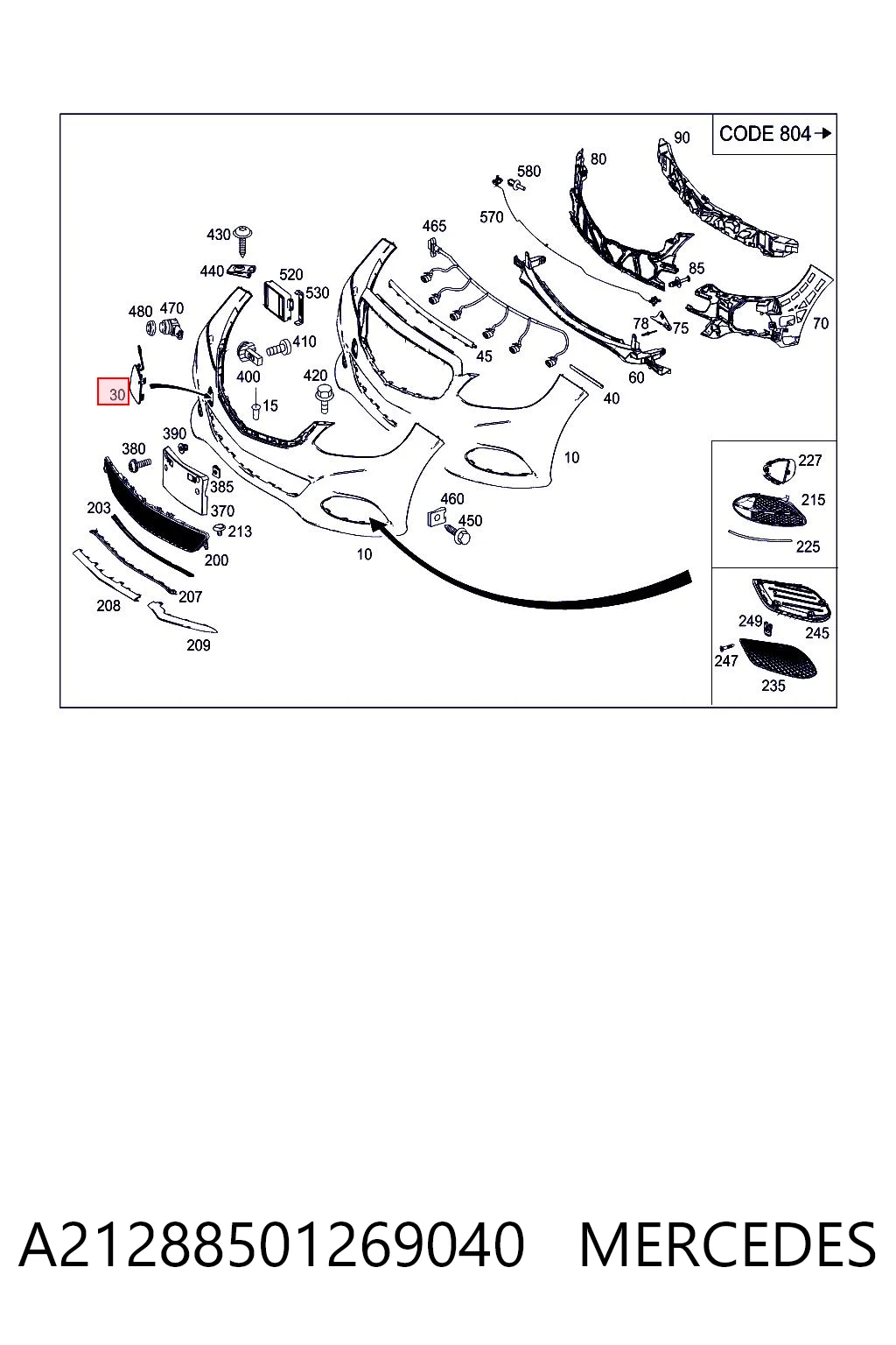  Tapa del enganche de remolcado delantera Mercedes E 