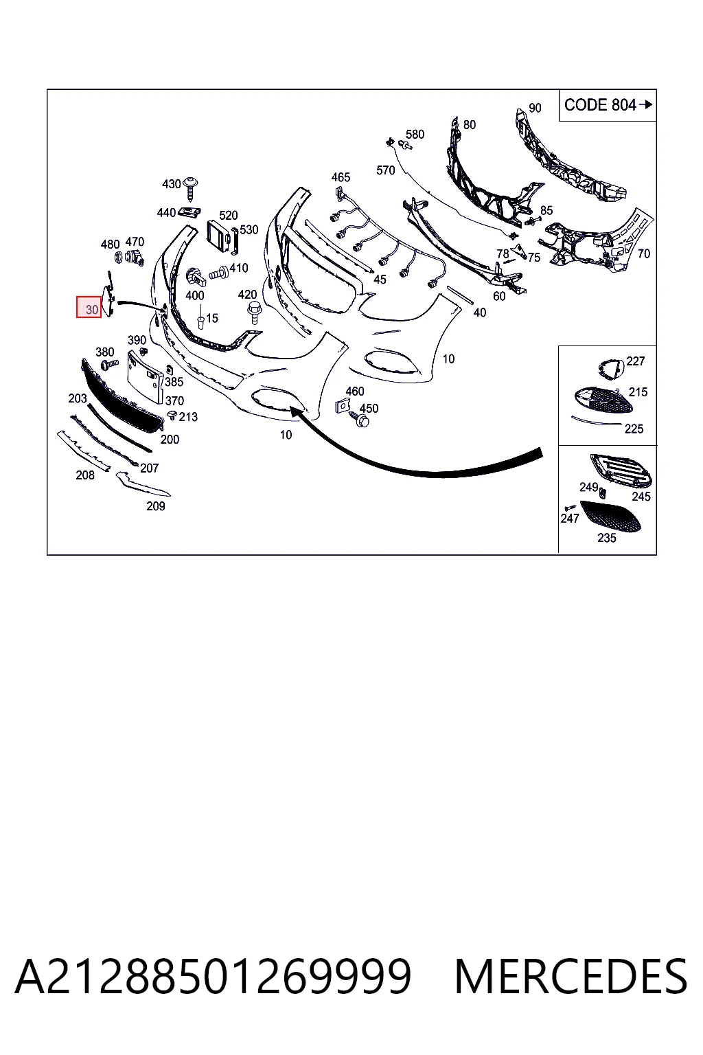 Tapa del enganche de remolcado delantera para Mercedes E W212