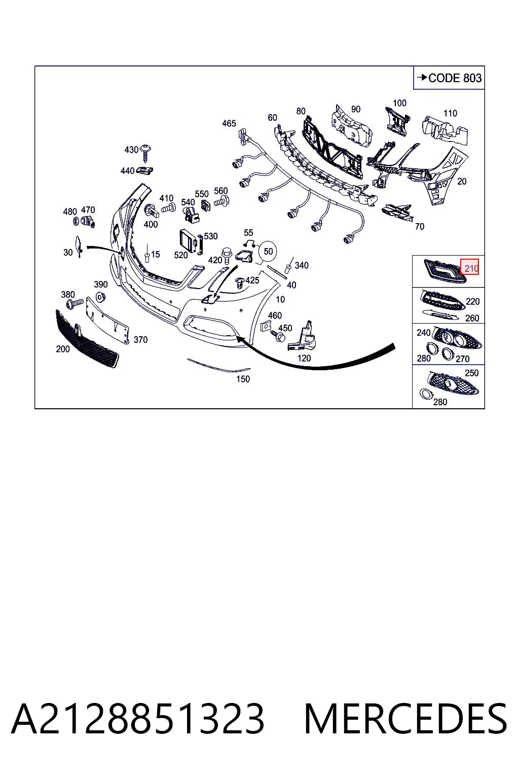 A2128851323 Mercedes Tapa de rejilla de faro antiniebla delantero izquierdo