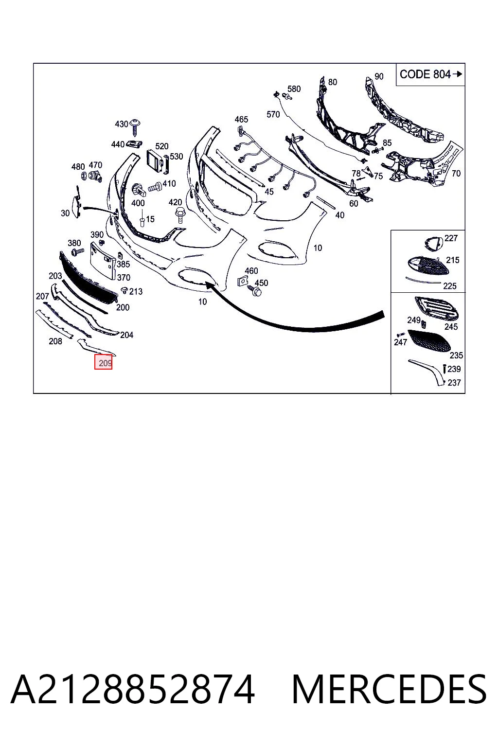 A2128852874 Mercedes Moldura del parachoques delantero derecho