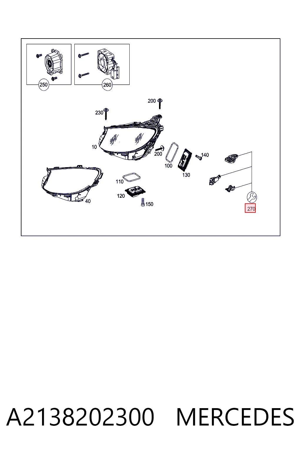 A2138202300 Mercedes Adaptador para montaje de faros delantero izquierdo