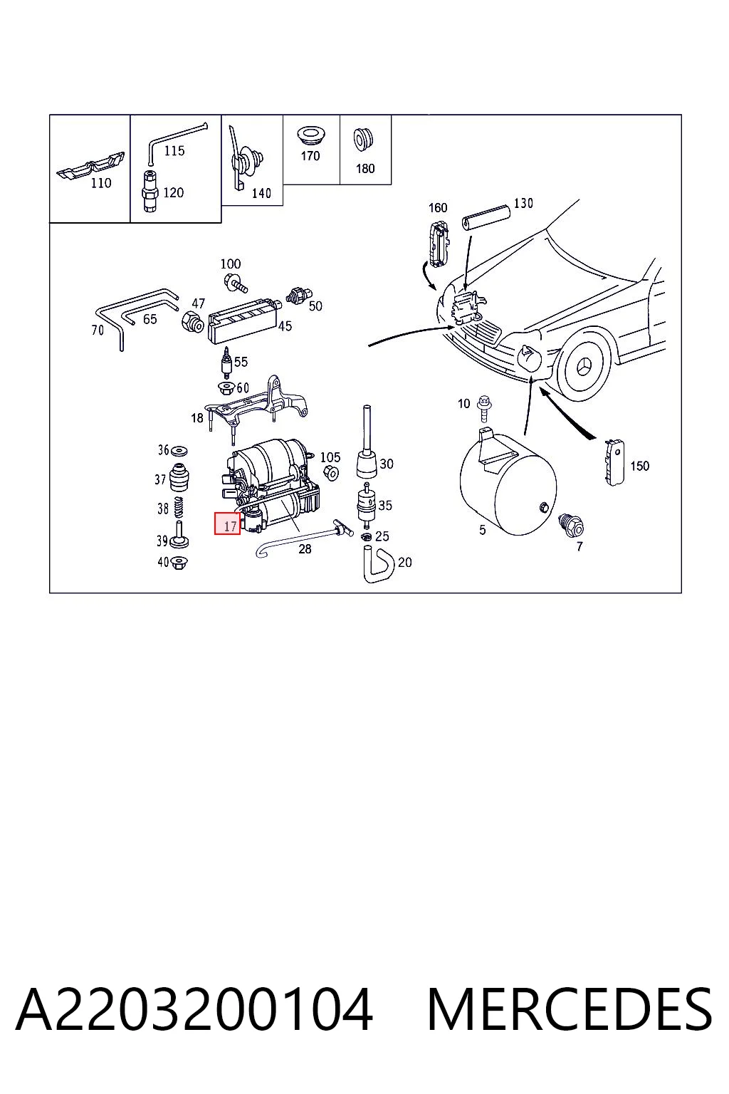 A2203200104 Mercedes Compresor de suspensión neumática