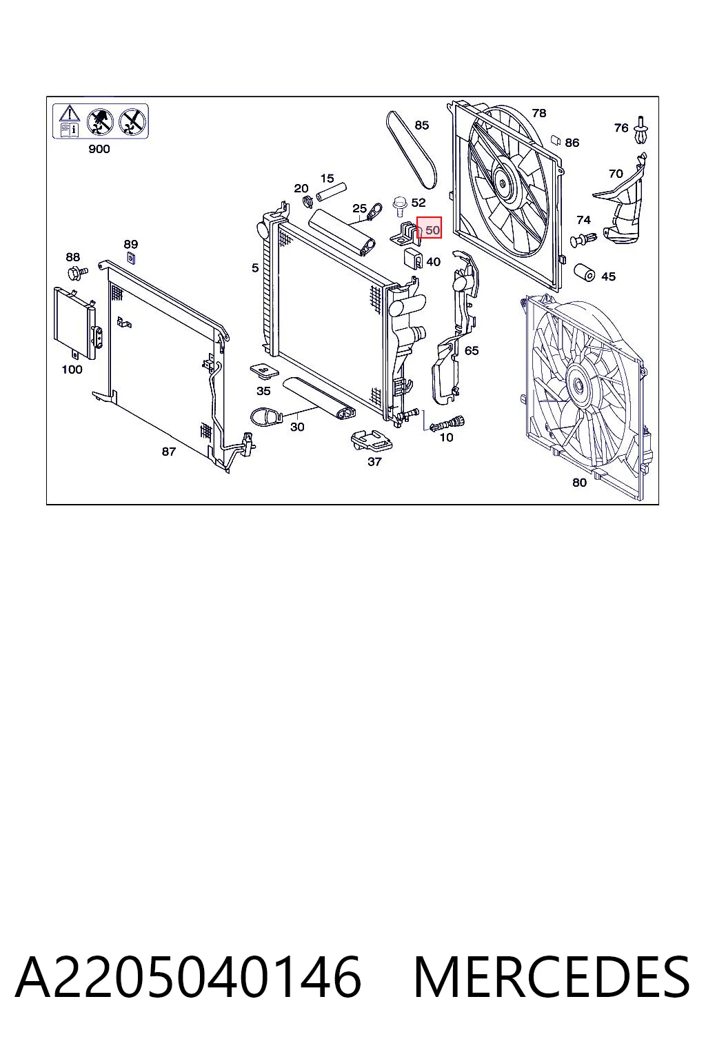 A2205040146 Mercedes Soporte superior del radiador