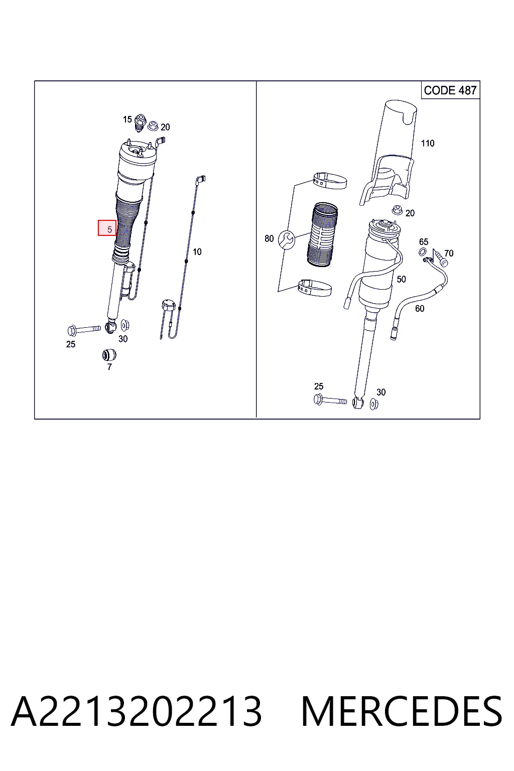 A2213202213 Mercedes Amortiguador trasero derecho