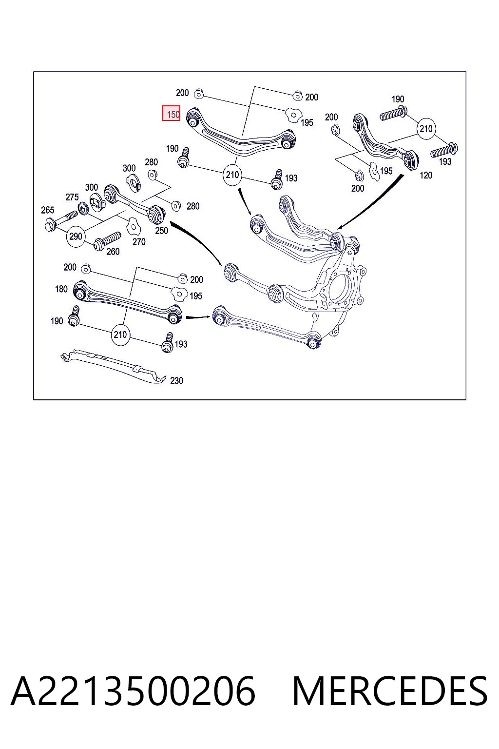A2213500206 Mercedes Brazo superior izquierdo de la suspensión trasera