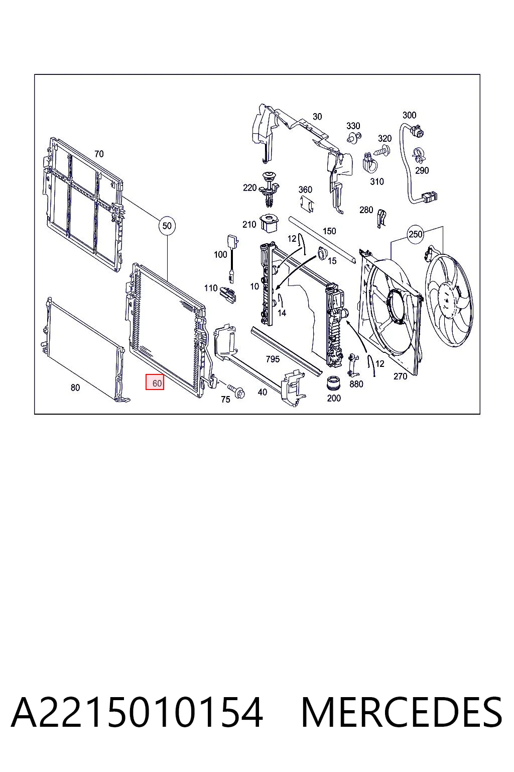 A2215010154 Mercedes Radiador de aire acondicionado