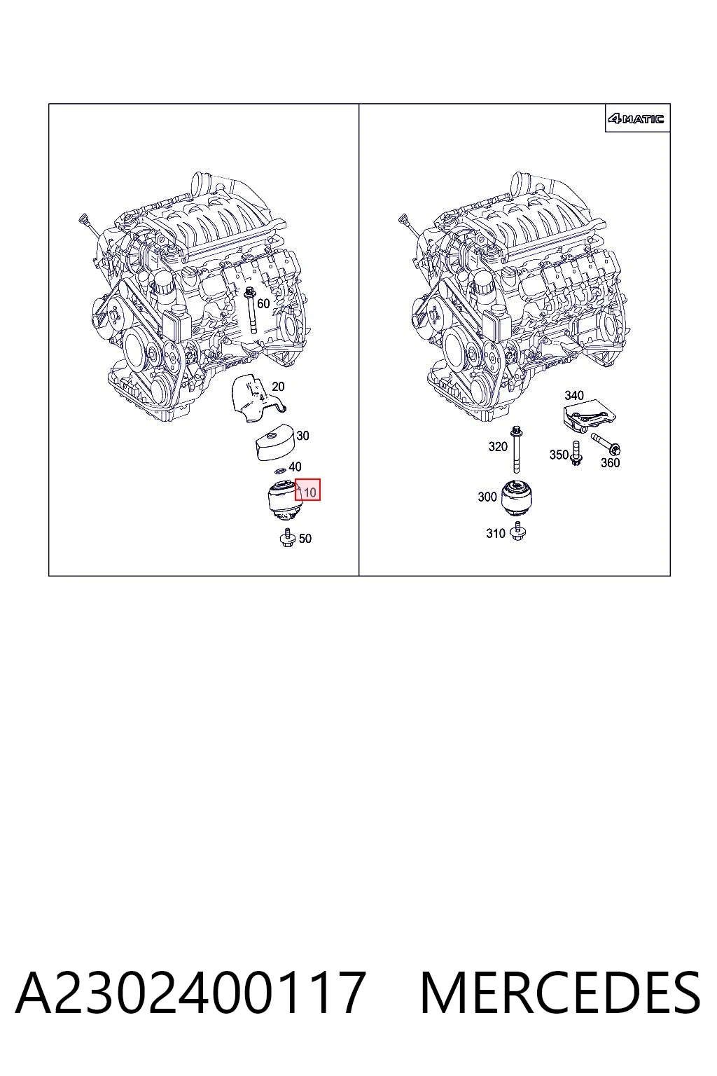 A2302400117 Mercedes Soporte elástico, suspensión del motor, Izquierda / Derecha