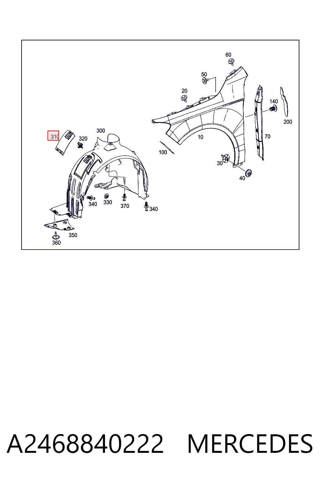 A2468840222 Mercedes Tapa de guardabarros delantero izquierdo