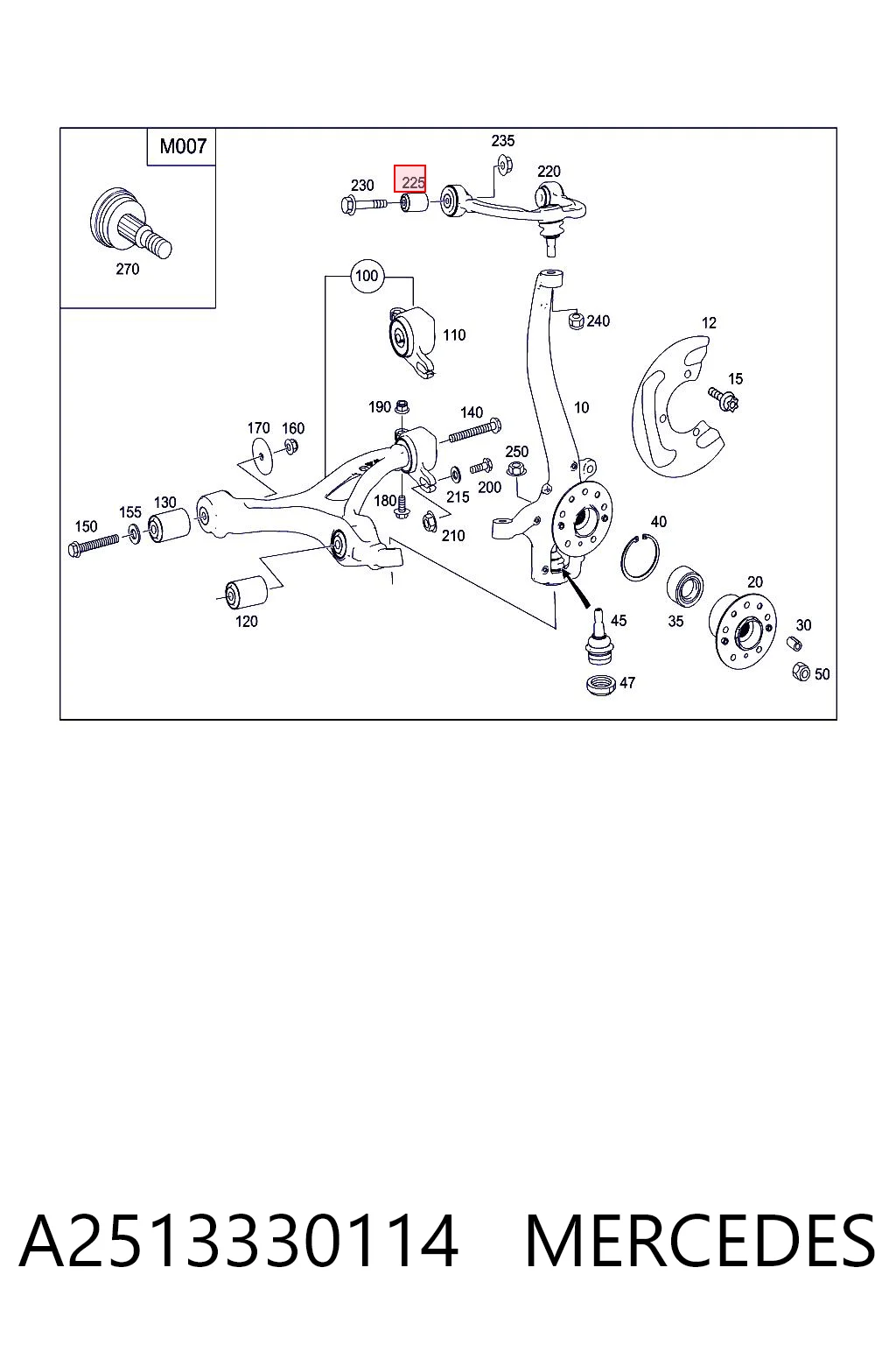 A2513330114 Mercedes Buje del brazo de suspensión delantero superior