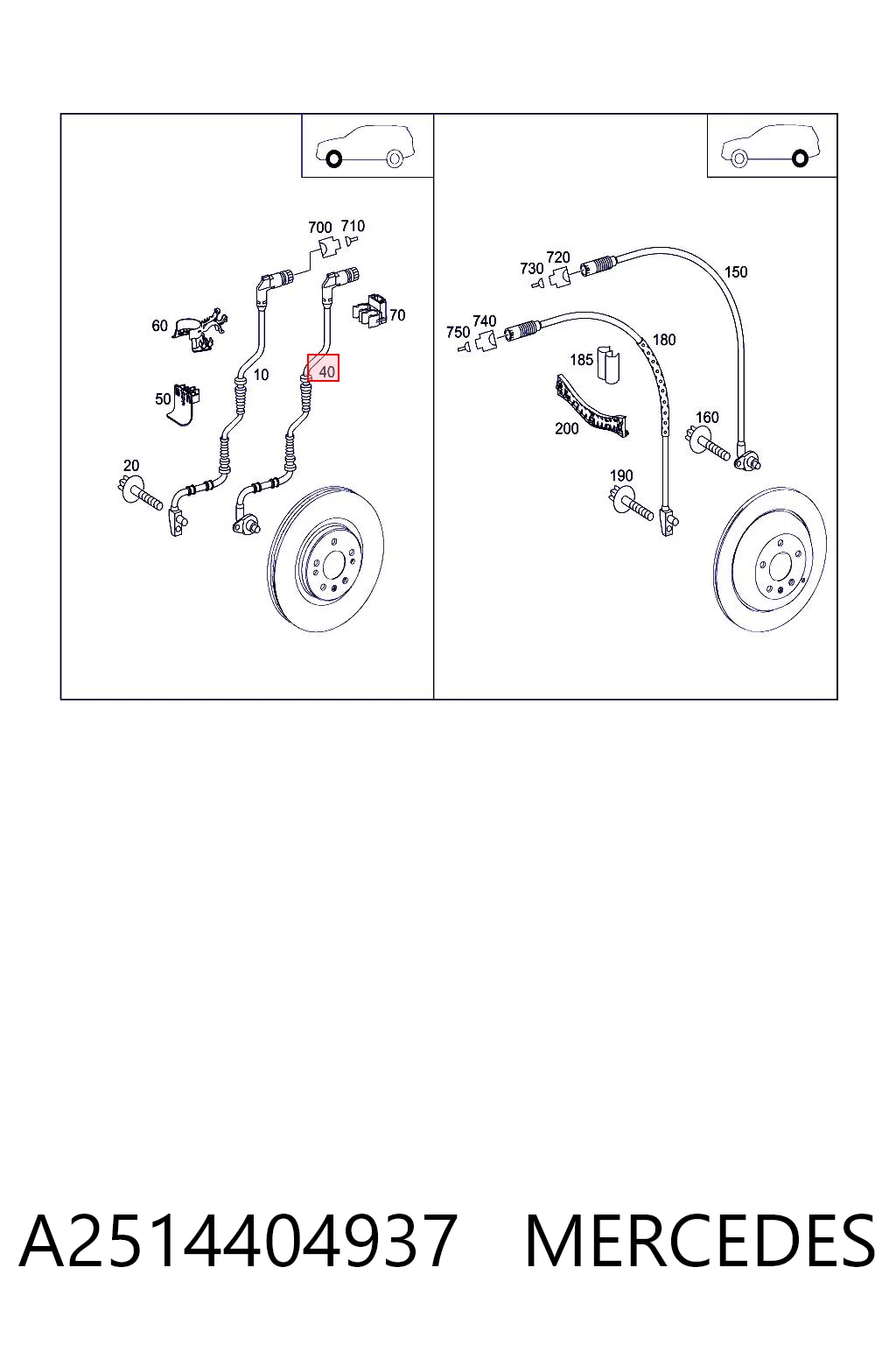 A2514404937 Mercedes Sensor de rueda abs