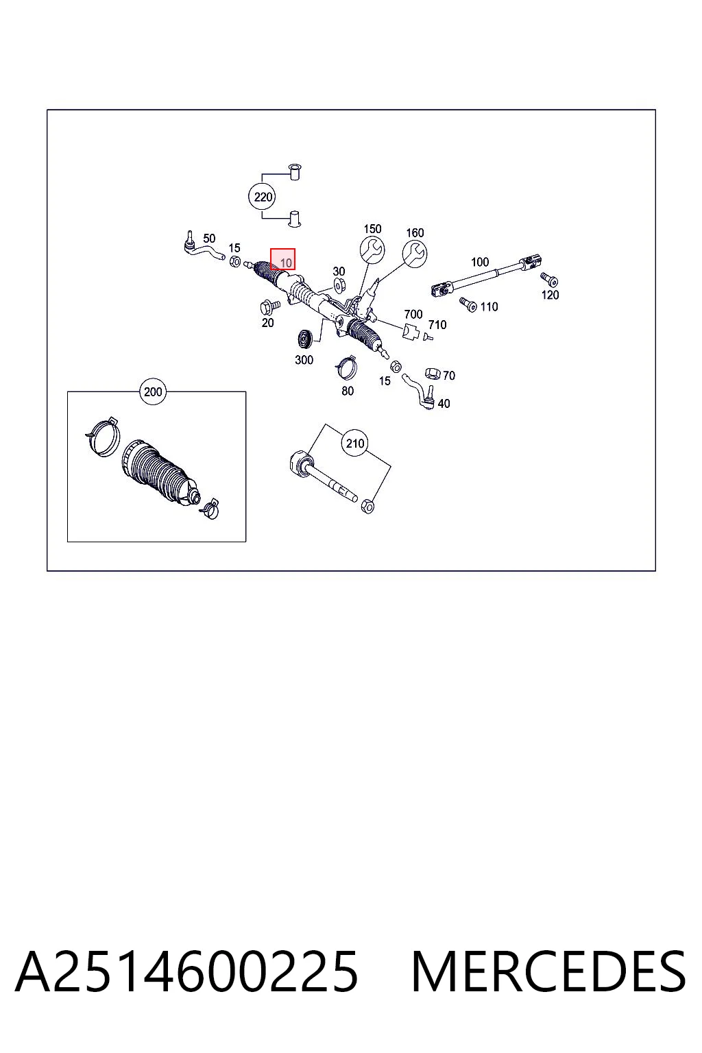 A2514600225 Mercedes Cremallera caja de direccion