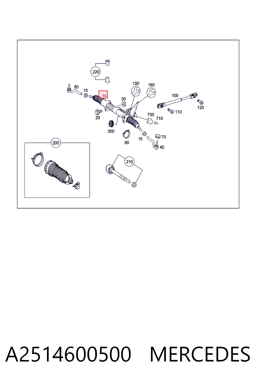 A2514600500 Mercedes Cremallera caja de direccion