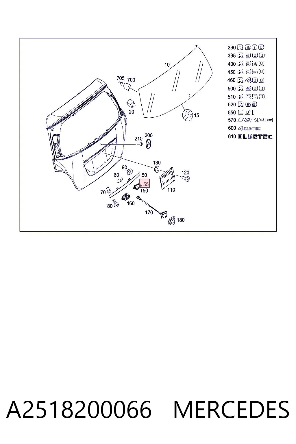 Comprar Luz de matrícula trasera Mercedes ML/GLE  W164 a bajo precio