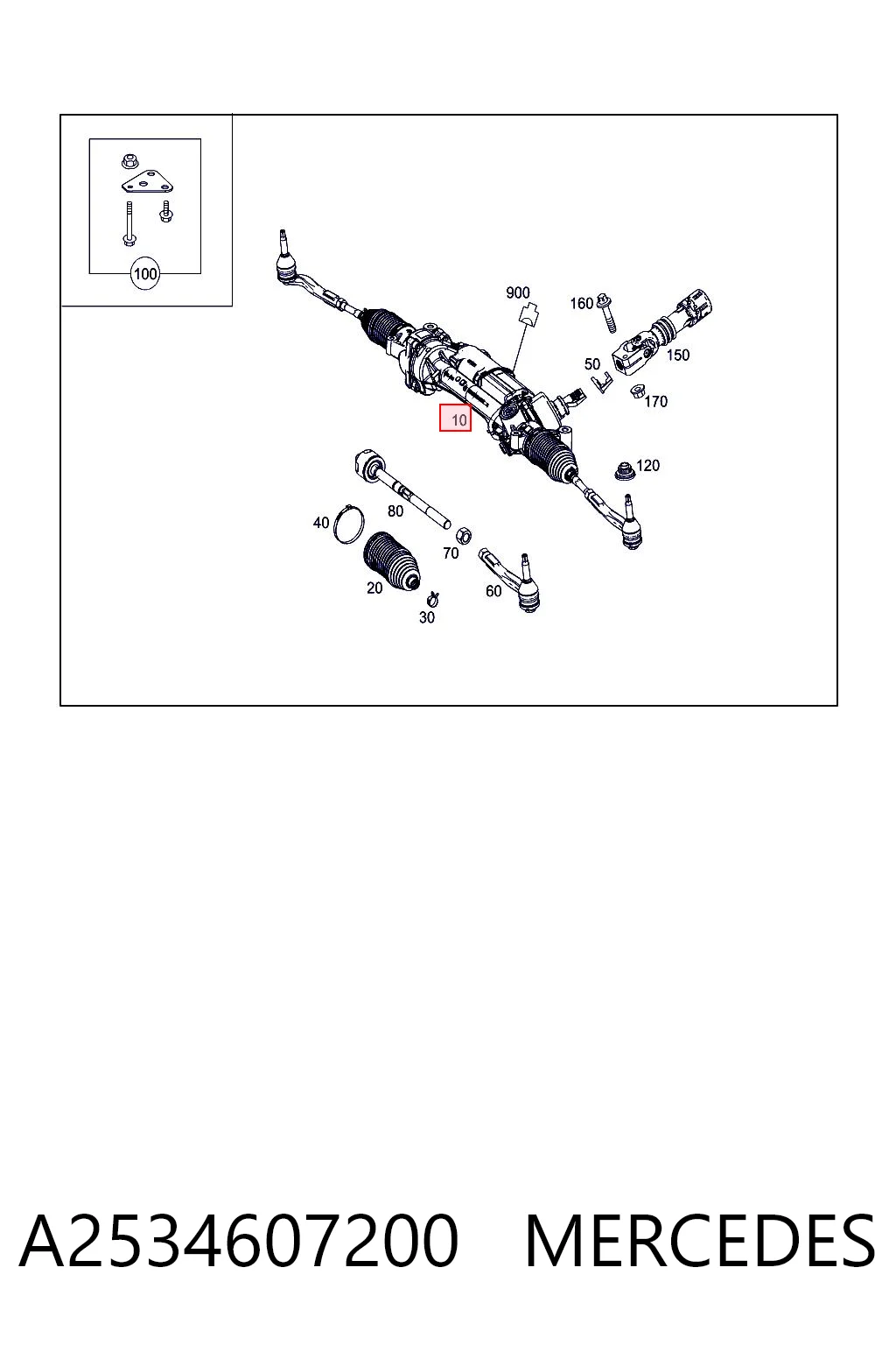 A2534607200 Mercedes Cremallera caja de direccion