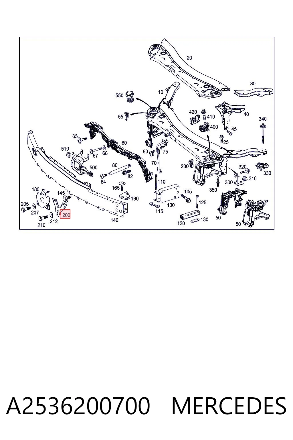 A2536200700 Mercedes Soporte del absorbedor del parachoques delantero