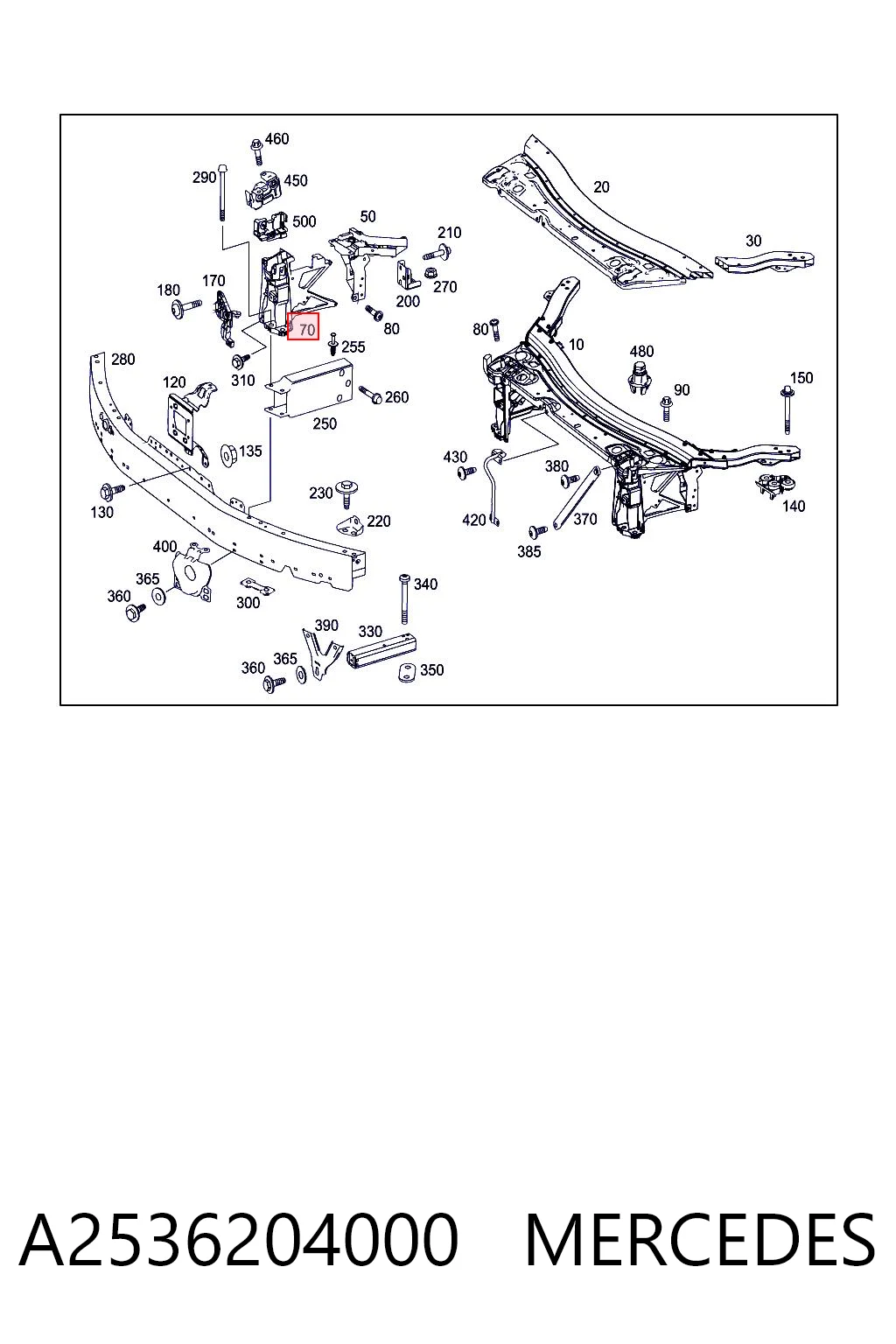 Soporte de panel frontal derecho A2536204000 MERCEDES