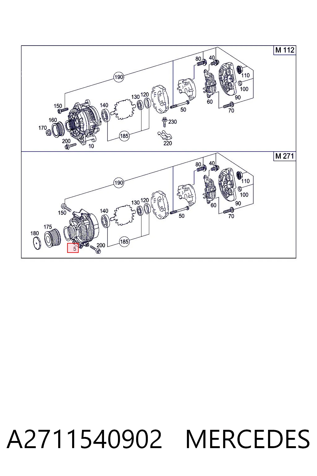 A2711540902 Mercedes Alternador de coche
