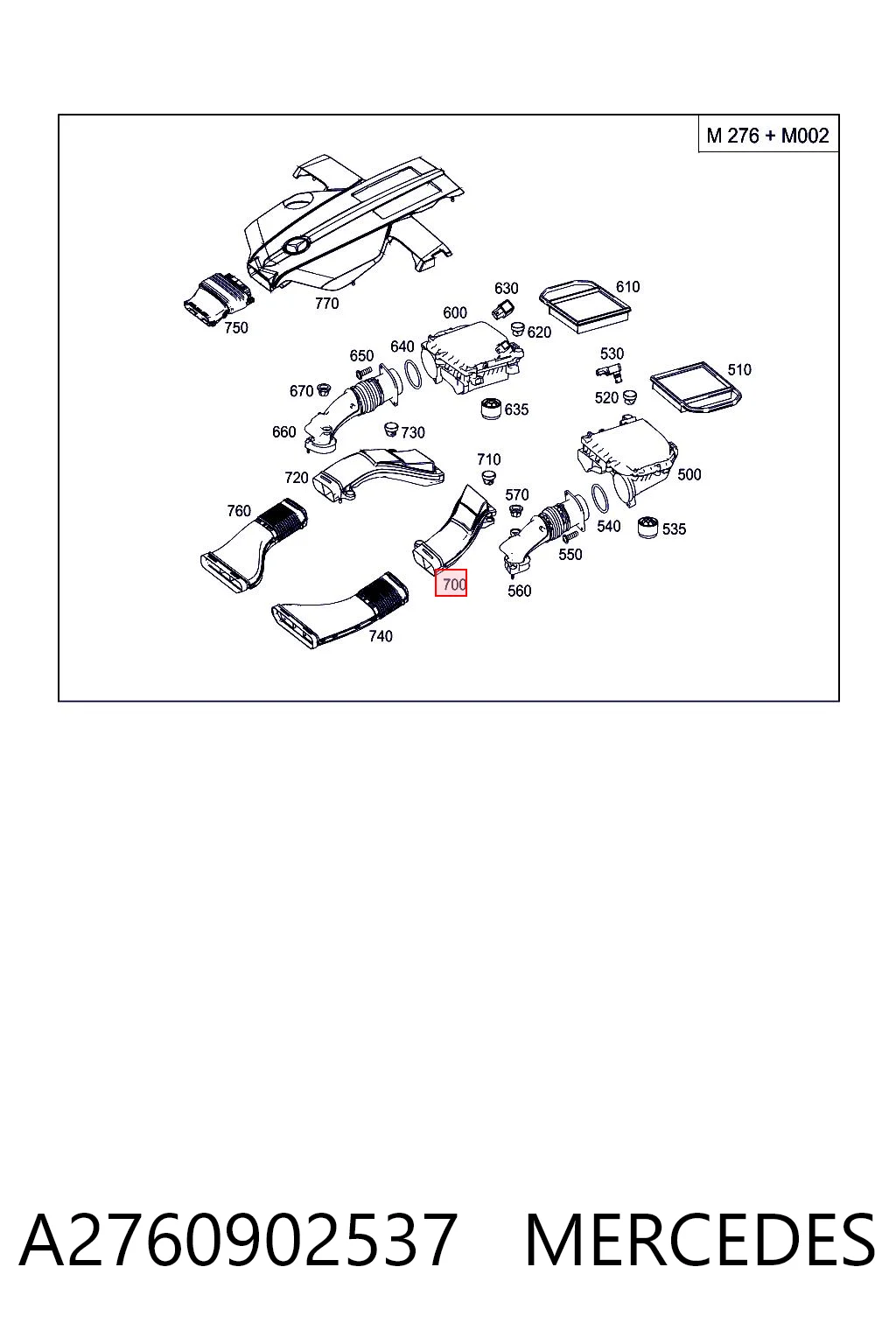 A2760902537 Mercedes Tubo flexible de aspiración, filtro de aire