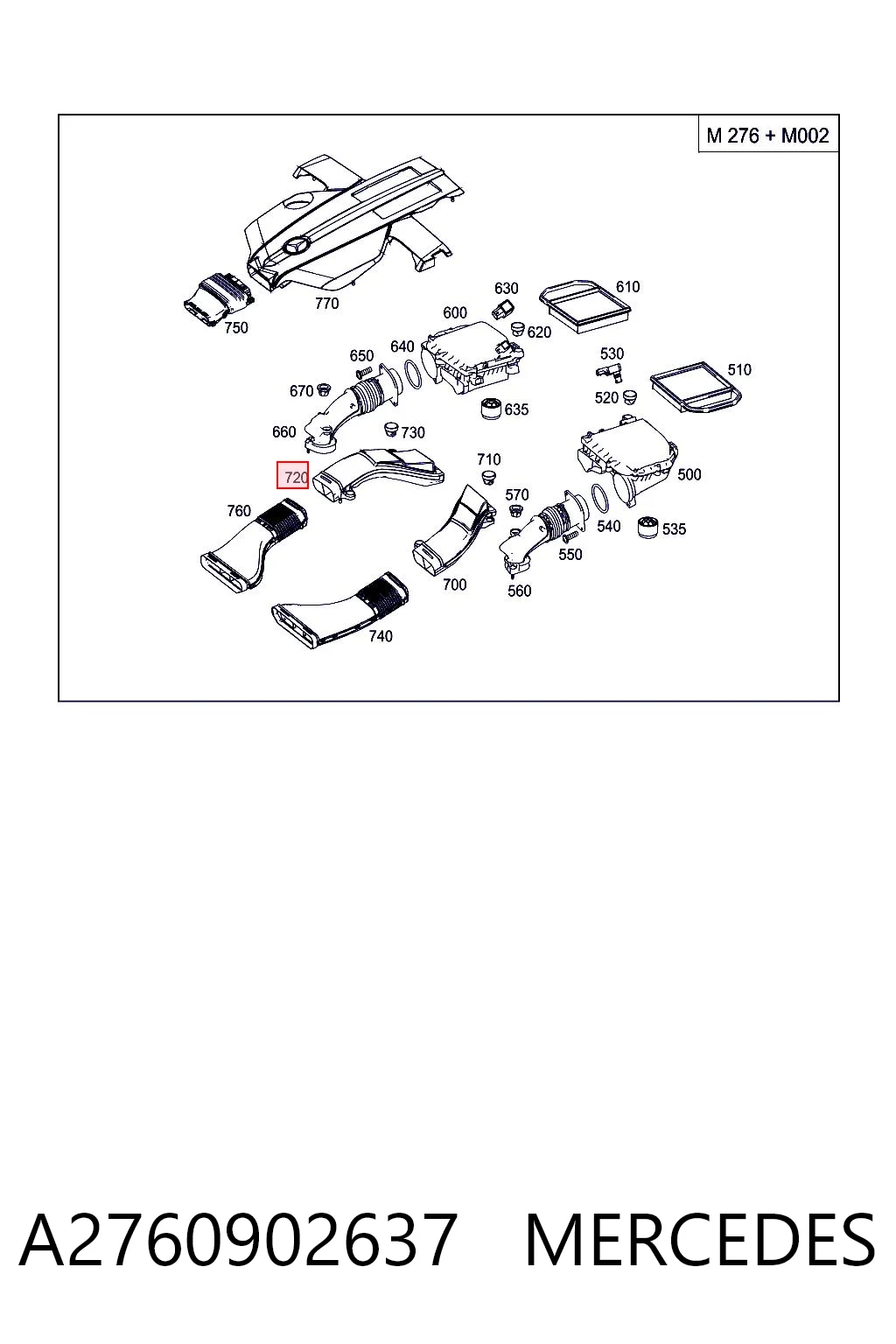 A2760902637 Mercedes Tubo flexible de aspiración, filtro de aire