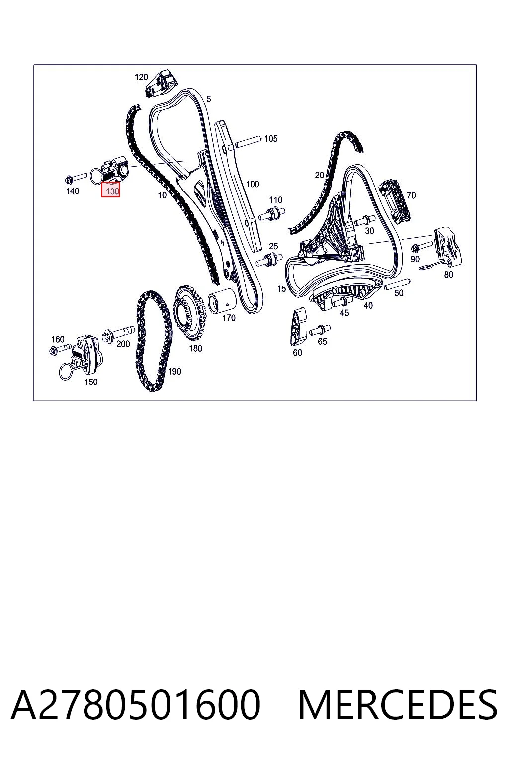 Tensor derecho de cadena de distribución A2780501600 MERCEDES