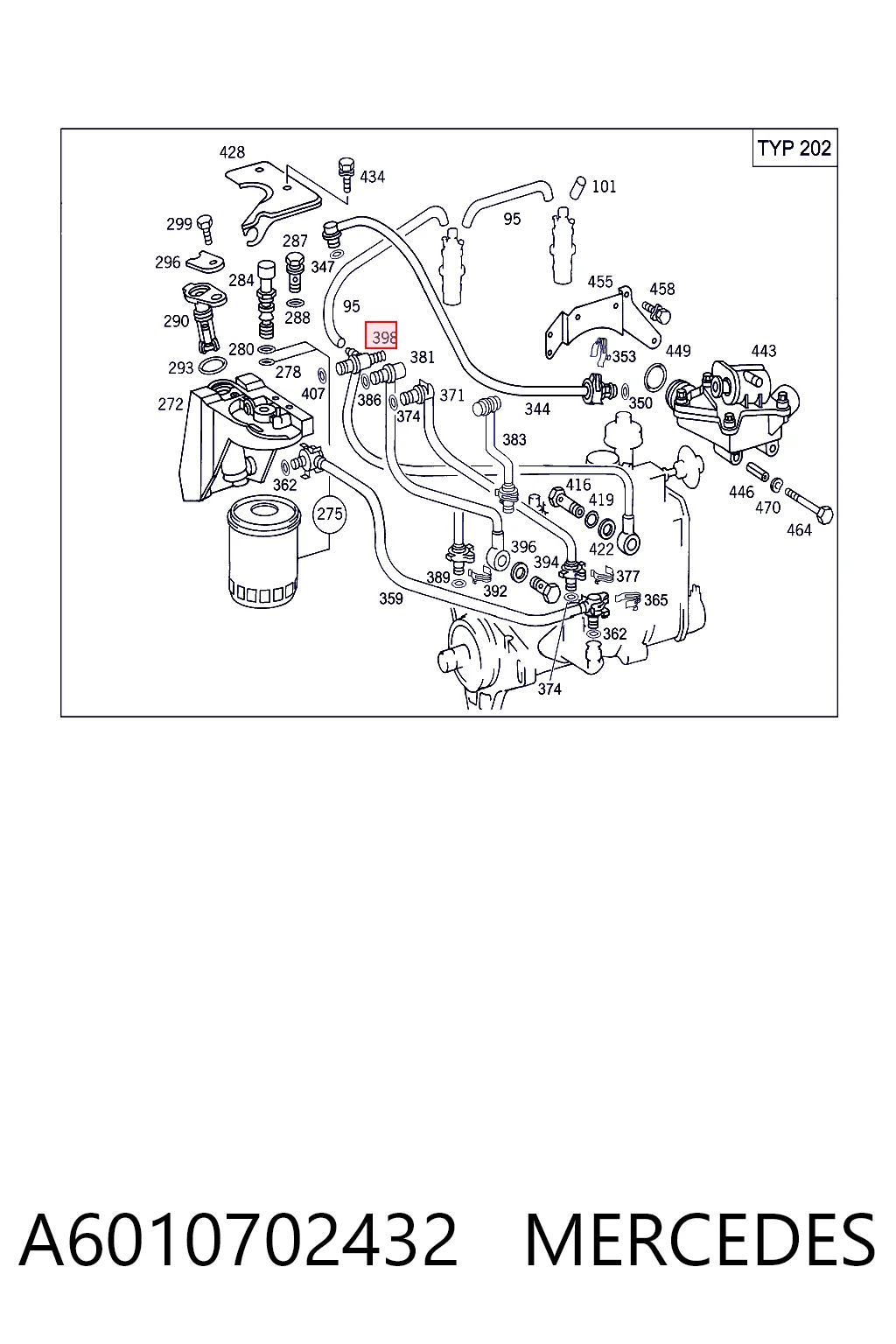 Tubería de retorno de combustible de los inyectores A6010702432 MERCEDES
