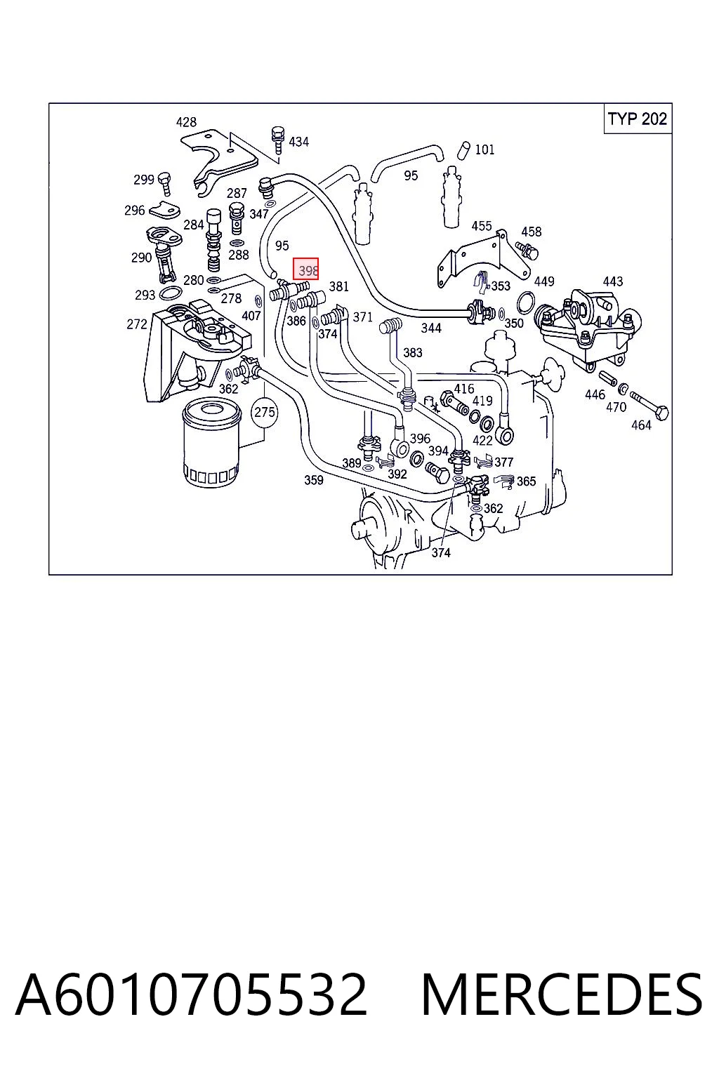 Tubería de retorno de combustible de los inyectores A6010705532 MERCEDES