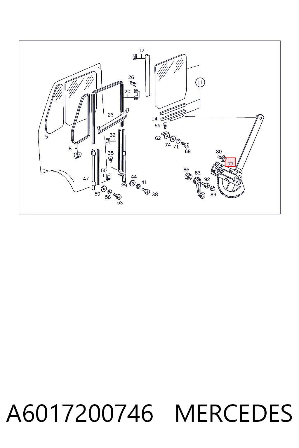 Mecanismo levanta, puerta delantera derecha para Mercedes Bus 207-310  601