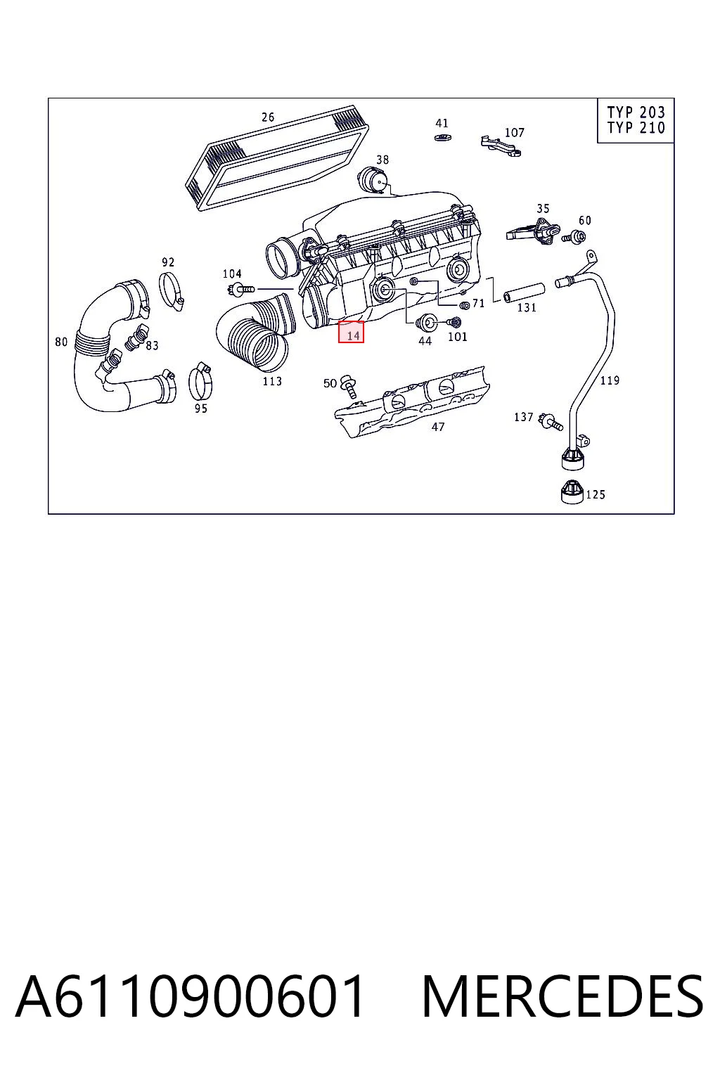 Carcasa del filtro de aire para Mercedes ML/GLE  W163