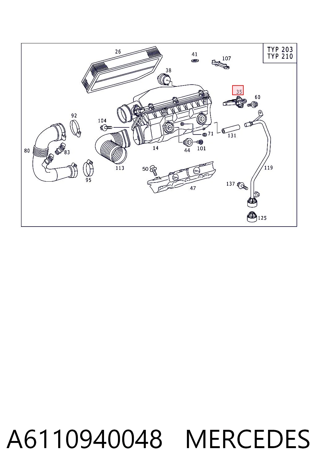 A6110940048 Mercedes Sensor de flujo de aire