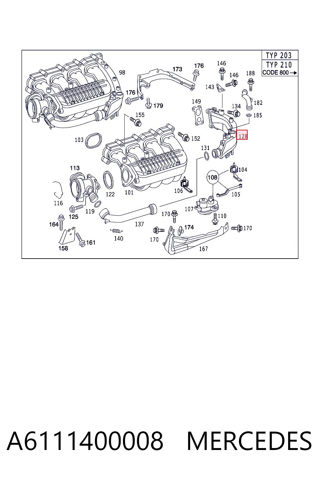 Tubo del sistema de recirculación de gases de escape EGR A6111400008 MERCEDES