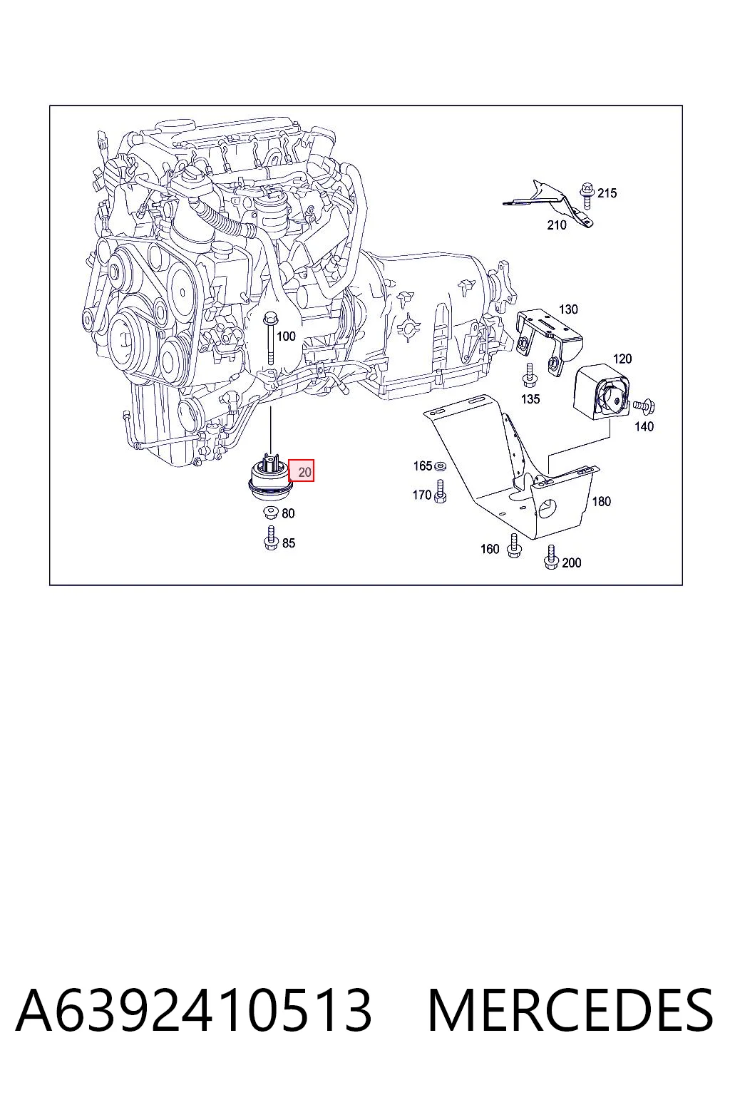 A6392410513 Mercedes Almohada del Motor Izquierda / Derecha