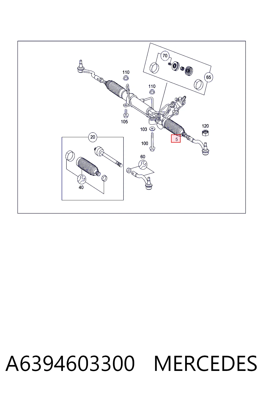 A6394603300 Mercedes Cremallera caja de direccion
