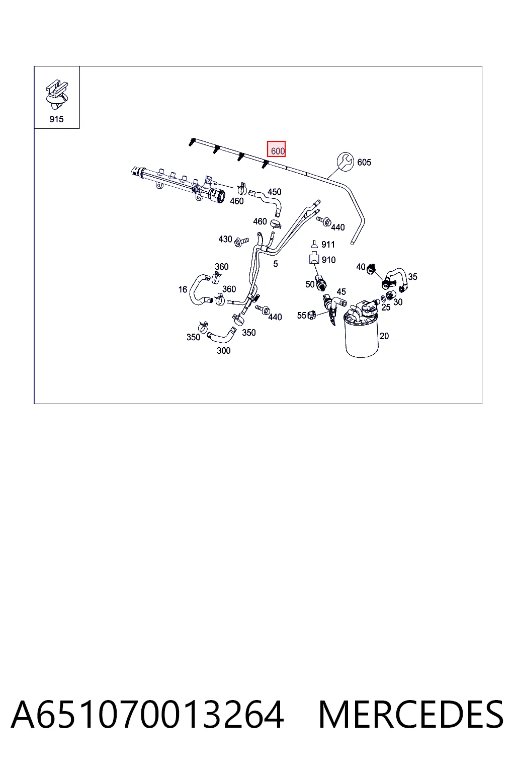 A651070013264 Mercedes Tubo flexible, combustible de fuga 