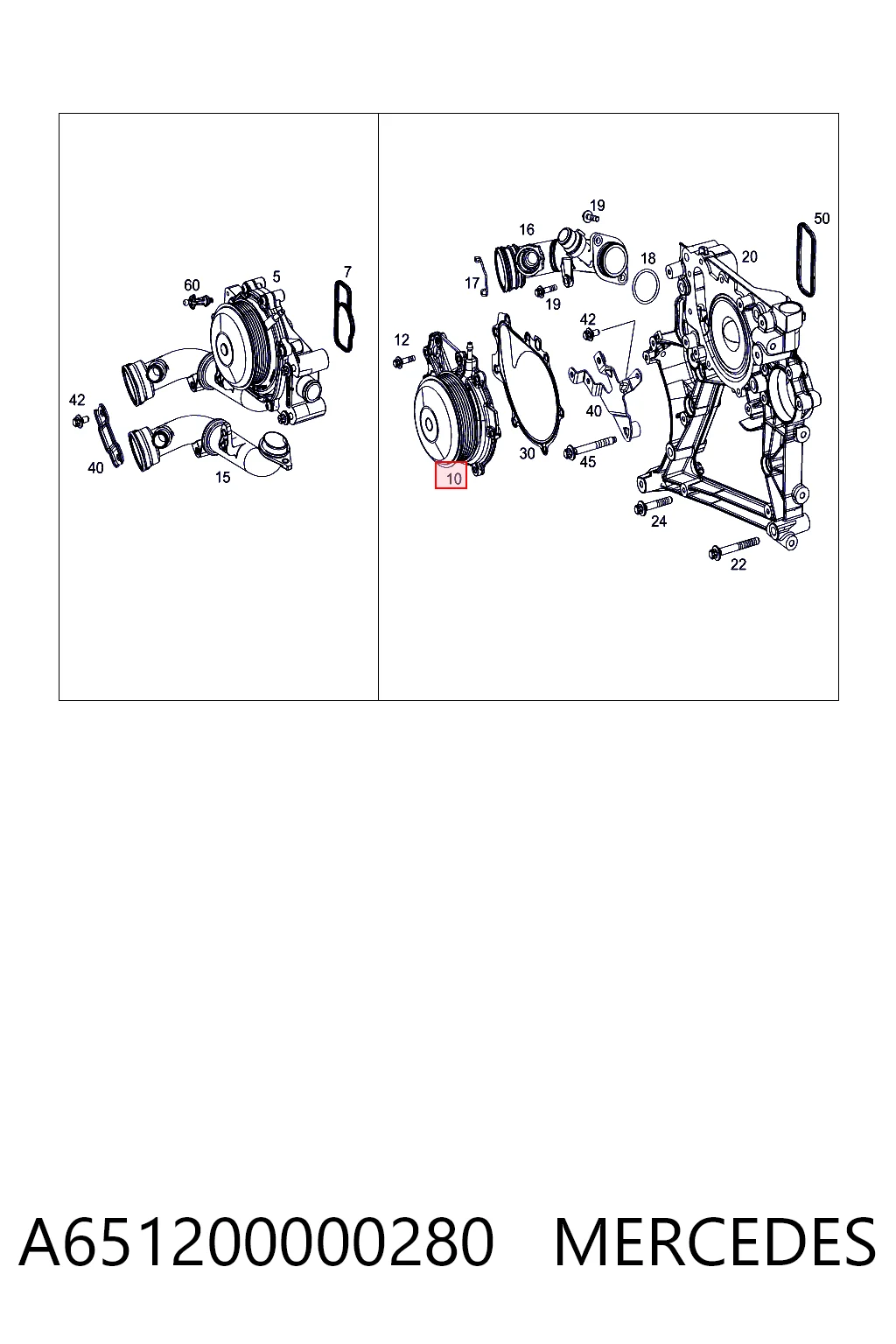 A651200000280 Mercedes Bomba refrigerante coche