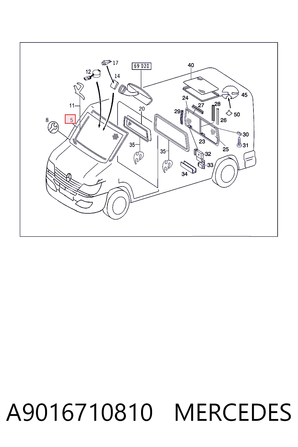 Parabrisas delantero  para Mercedes Sprinter I 4-t 904